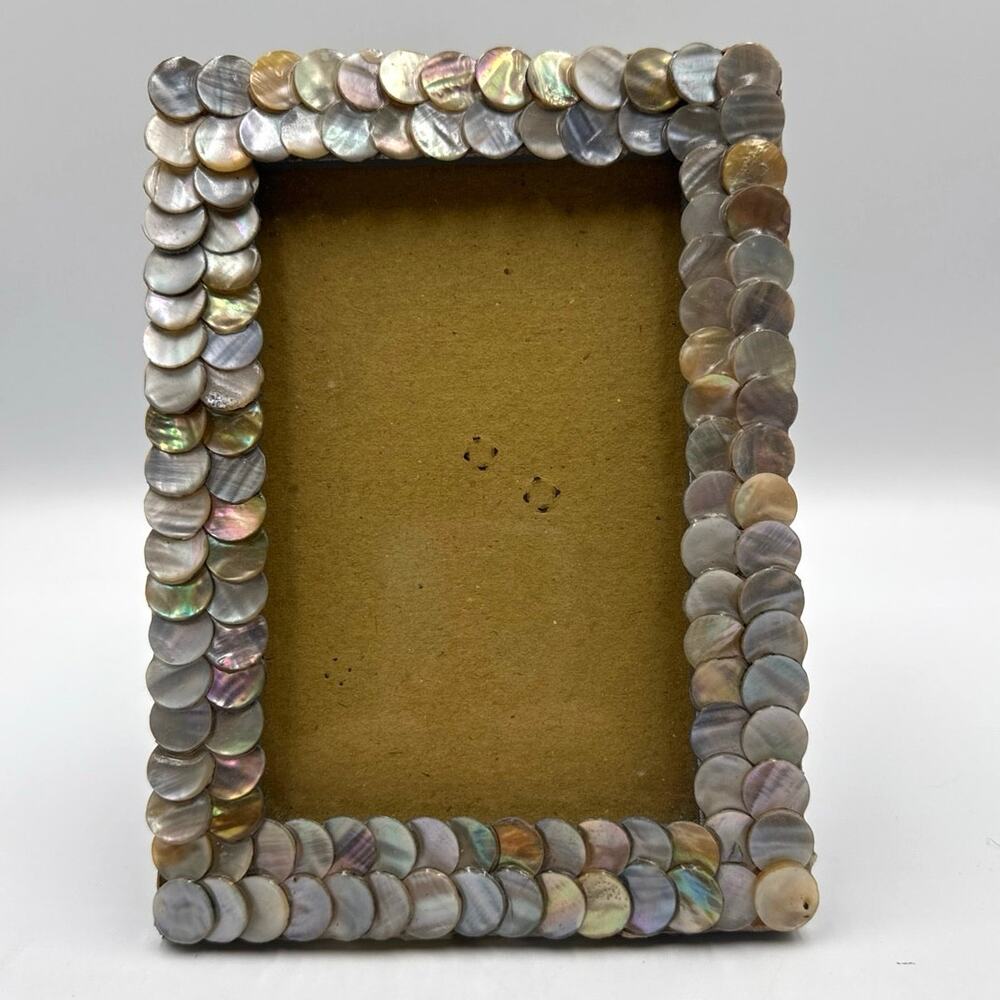 Coastal Shabby Chic Shell Mosaic Mother of Pearl 5x7 Freestanding Portrait Frame